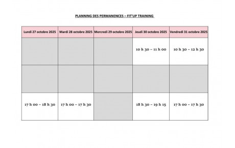 PLANNING DES INSCRIPTIONS DU LUNDI 27 au  31 octobre 2025