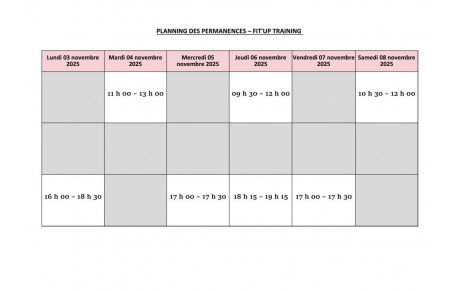 PLANNING DES INSCRIPTIONS DU LUNDI 3 AU SAMEDI 8 NOV 2025