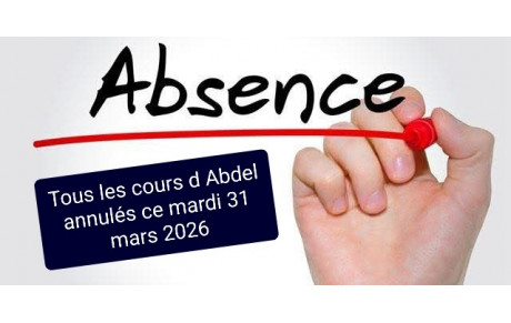 COURS ANNULÉ D ABDEL CE MARDI 31 MARS ET CHRIS REMPLACE AMINATA EN ZUMBA
