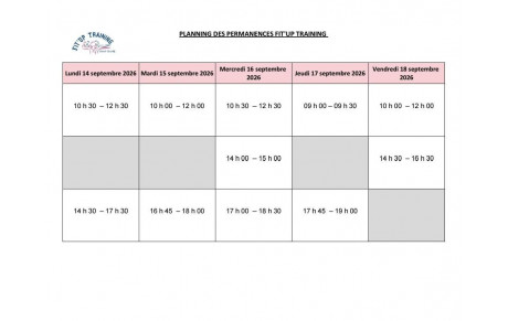 Planning des inscriptions semaine du lundi 14 au vendredi 18 sept 2026