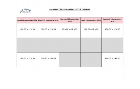 PLANNING DES INSCRIPTION SEMAINE DU 21 AU 25 SEPTEMBRE 2026