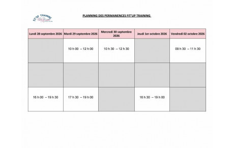 PLANNING DES INSCRIPTION SAISON 2026-2027-SEMAINE DU 28 SEPT AU 03 OCT 2026