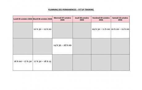 PLANNING DES INSCRIPTIONS SEMAINE DU 5 AU 10 OCTOBRE 2026