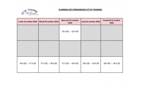 PLANNING DES INSCRIPTIONS SEMAINE DU 19 au 23 octobre 2026AU