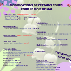 Attention Abdel maintient ses cours jeudi 14 mai et modification samedi 16 mai 2026